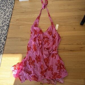 Pink and Red Halter Dress